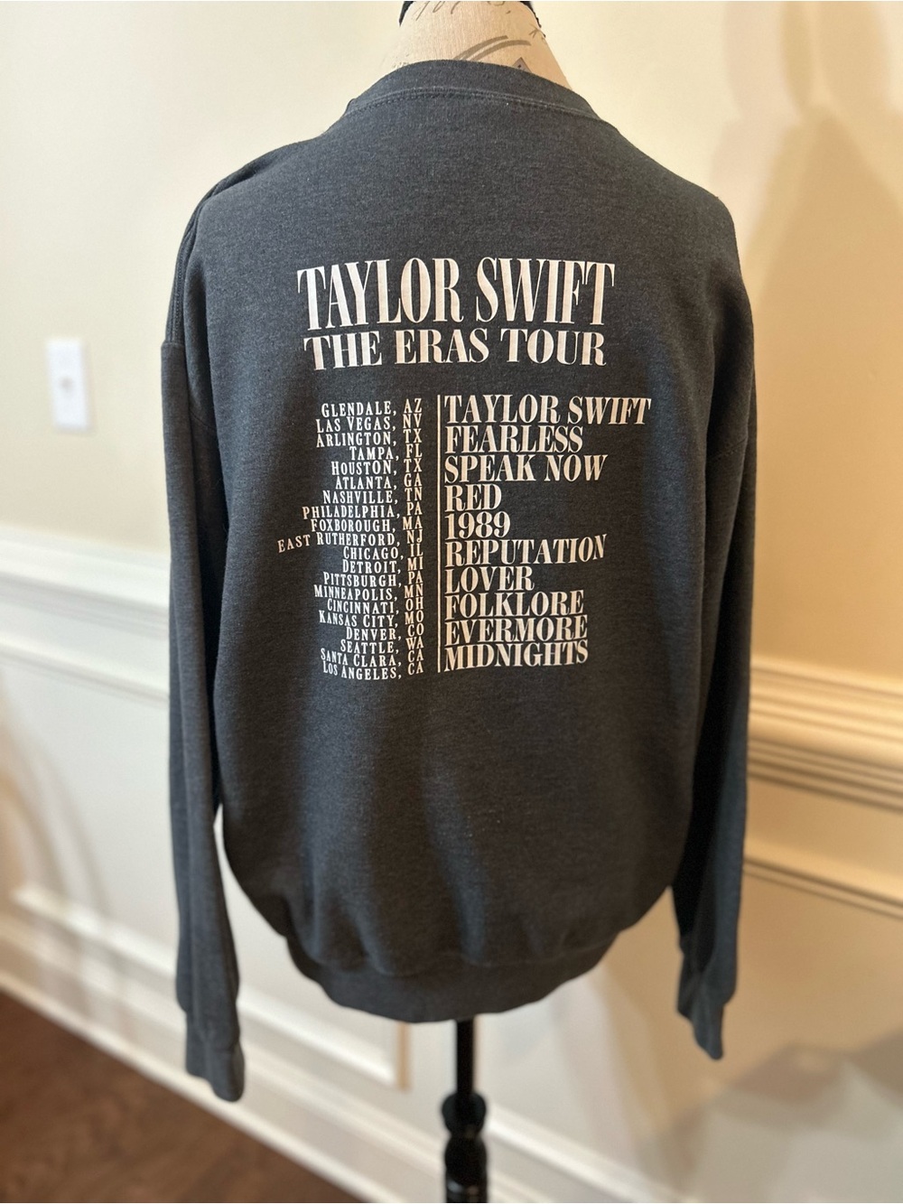 Taylor Swift Heather Charcoal Gray Eras Tour Crewneck Sweatshirt - Picture 3 of 5